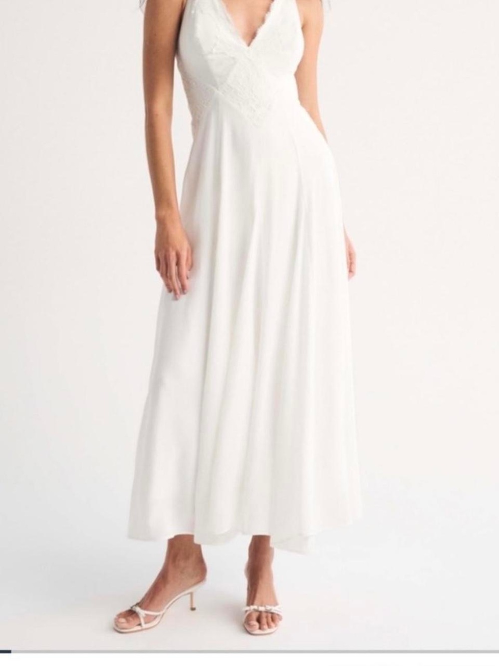 White Lace-Detail V-Neck Maxi Dress